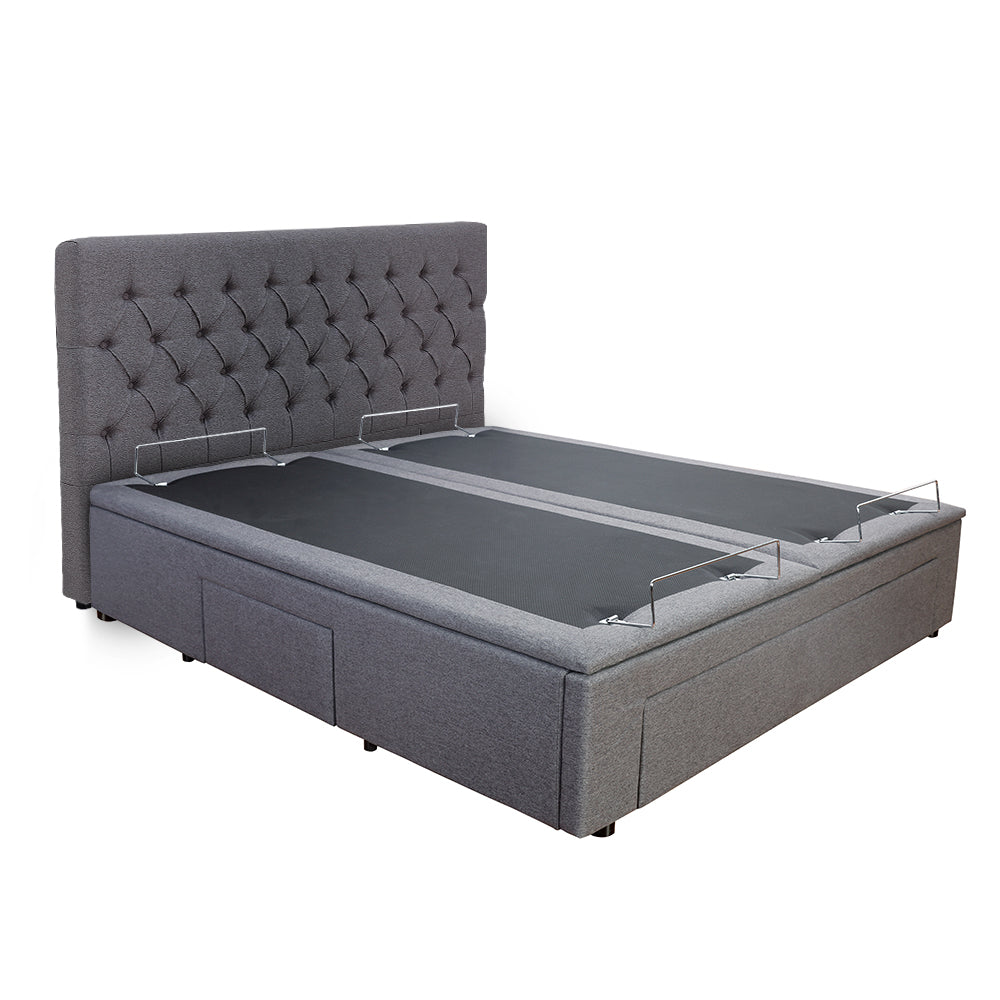 Electrical Adjustable Bed Base With Deluxe Buttoned Storage Bed Frame - Super King - Charcoal