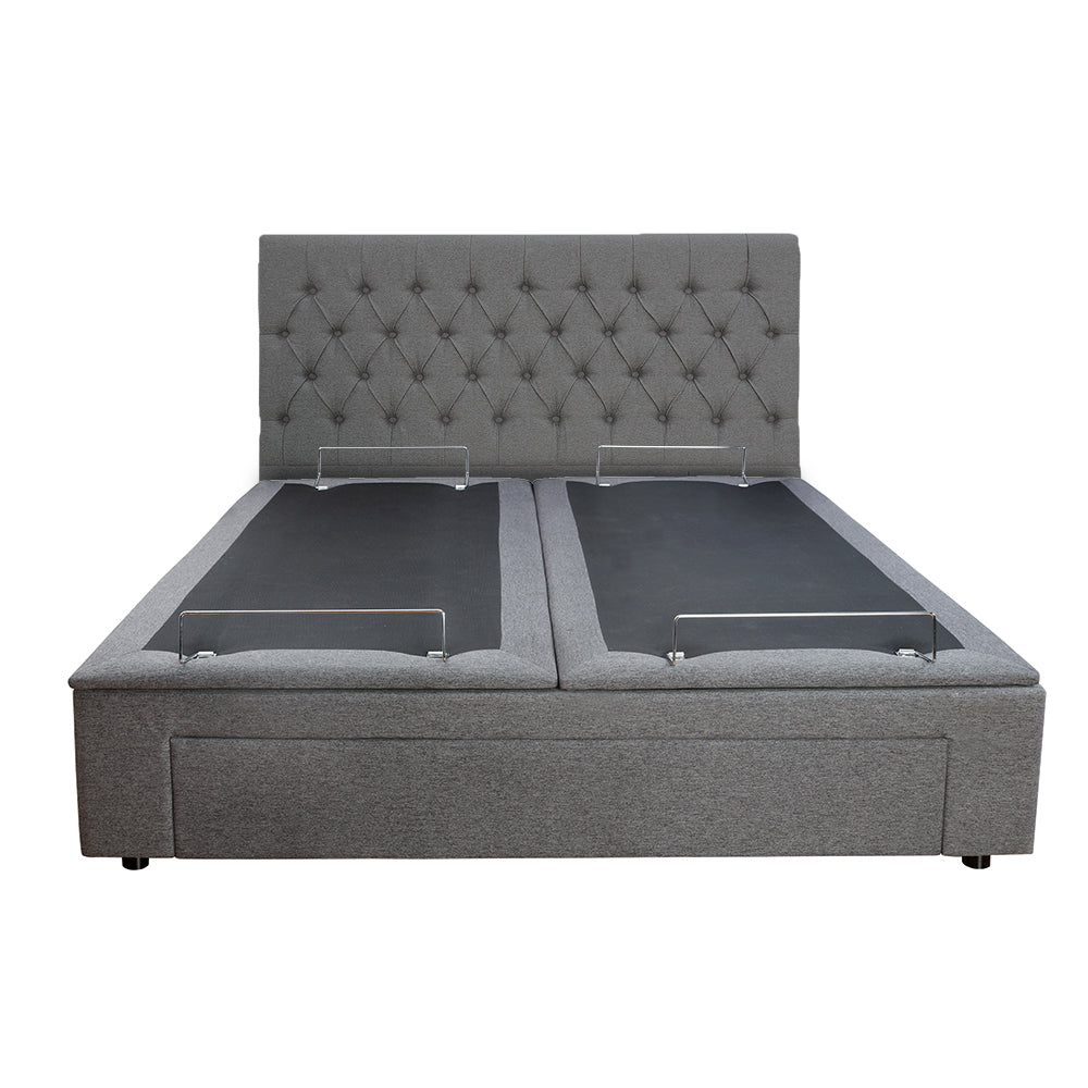Electrical Adjustable Bed Base With Deluxe Buttoned Storage Bed Frame - Super King - Charcoal