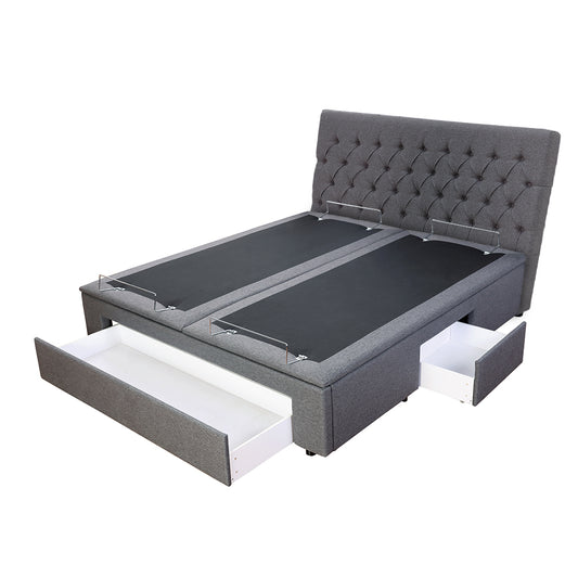 Electrical Adjustable Bed Base With Deluxe Buttoned Storage Bed Frame - Super King - Charcoal