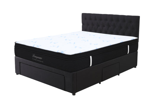 Queen Euro Top 5 Zone Pocket Spring Mattress & 3 drawers bed base with headboard Combo