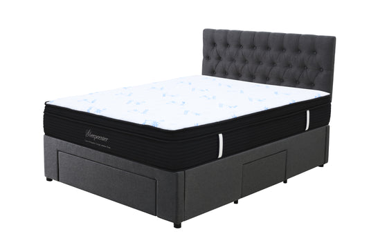 Double Euro Top 5 Zone Pocket Spring Mattress & 3 drawers bed base with headboard Combo