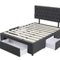 Adjustable Button Headboard with 3 Drawers Bed Frame - Queen - Charcoal