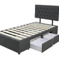 Adjustable Button Headboard with 2 Drawers Bed Frame - King Single - Charcoal