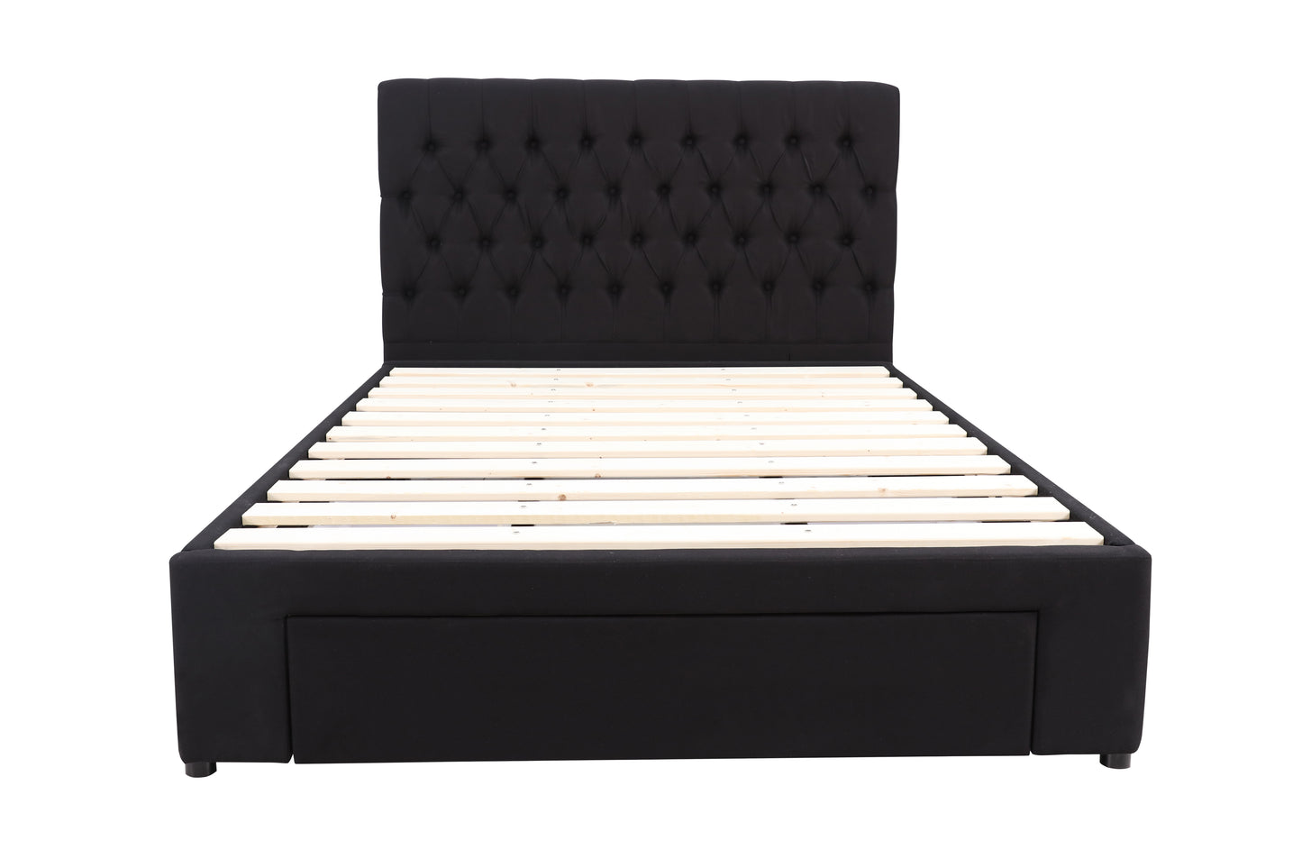 Deluxe Buttoned Upholstered Storage Bed Frame - King - Black