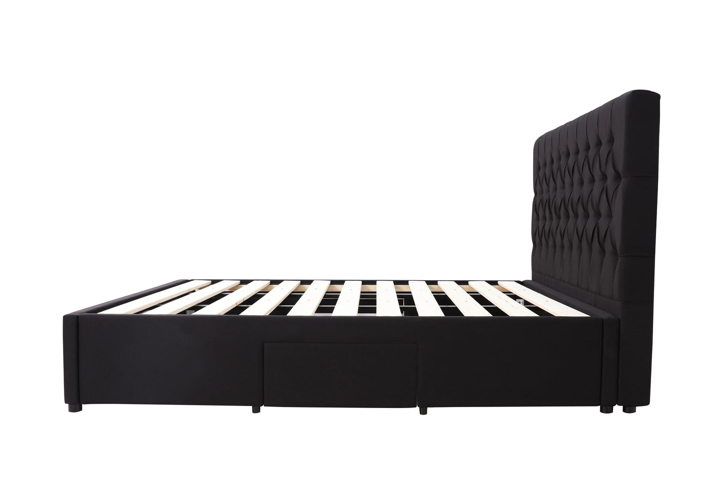 Deluxe Buttoned Upholstered Storage Bed Frame - King - Black