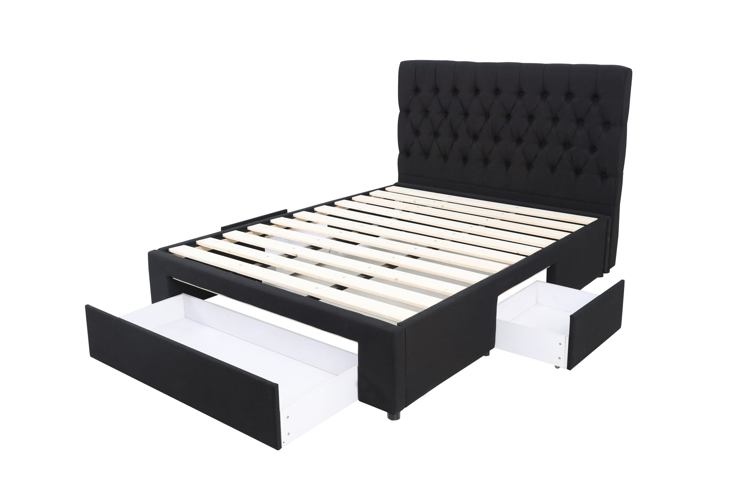Deluxe Buttoned Upholstered Storage Bed Frame - King - Black