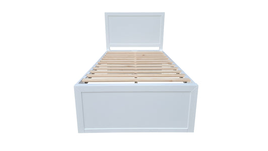 Taranaki Classic Headboard Solid Pine Bed Frame - King Single - White