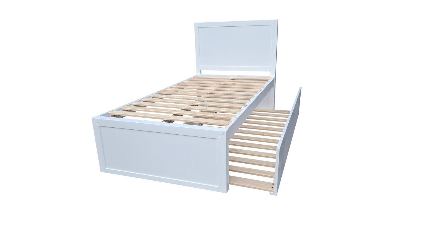 Taranaki Solid Pine Trundler Bed Frame - King Single - White