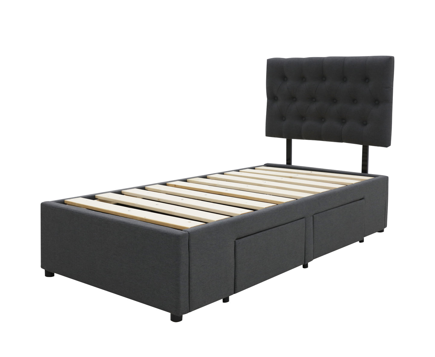 Adjustable Button Headboard with 2 Drawers Bed Frame - Single - Charcoal