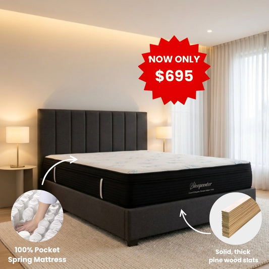Queen Euro Top 5 zone pocket spring Mattress & Bed frame with Modern head board Combo