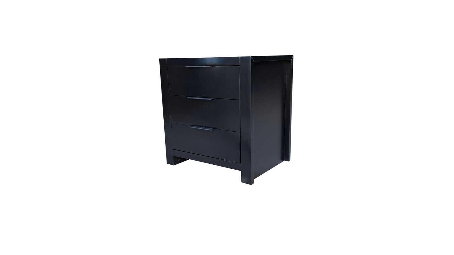 Taranaki Solid Pine Bedside Table - 3 Drawers - Black