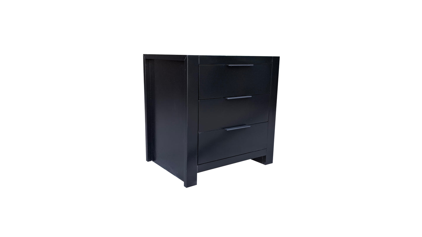 Taranaki Solid Pine Bedside Table - 3 Drawers - Black