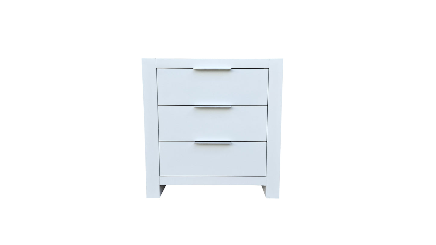 Taranaki Solid Pine Bedside Table - 3 Drawers - White