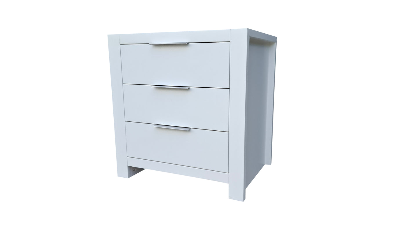 Taranaki Solid Pine Bedside Table - 3 Drawers - White