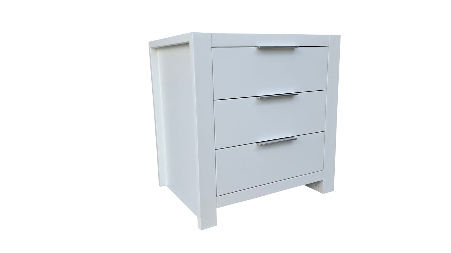 Taranaki Solid Pine Bedside Table - 3 Drawers - White