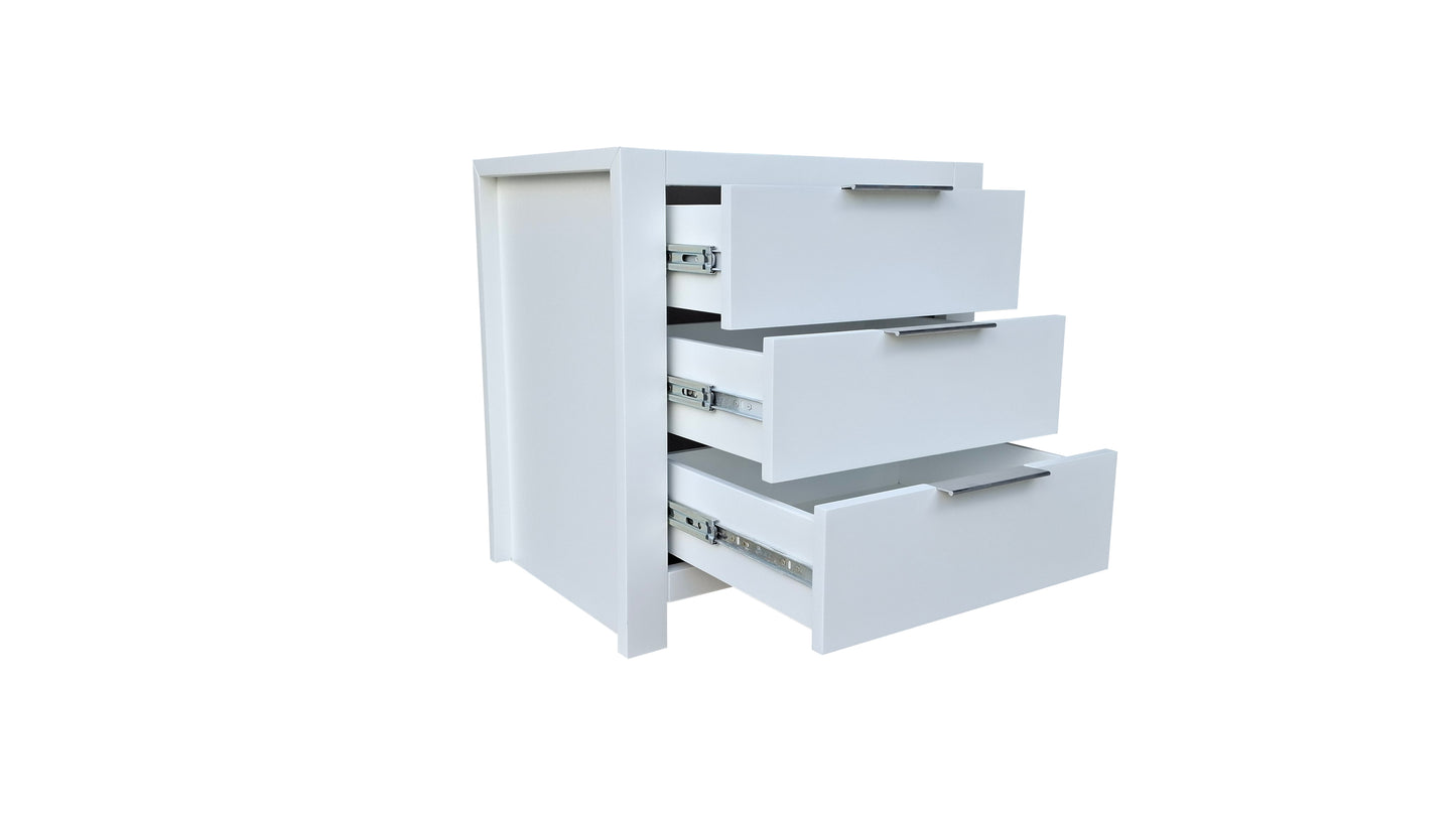 Taranaki Solid Pine Bedside Table - 3 Drawers - White
