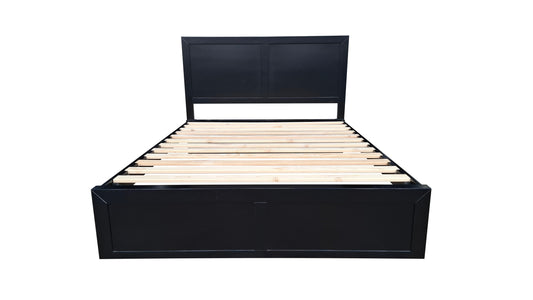 Taranaki Classic Headboard Solid Pine Bed Frame - Queen - Black