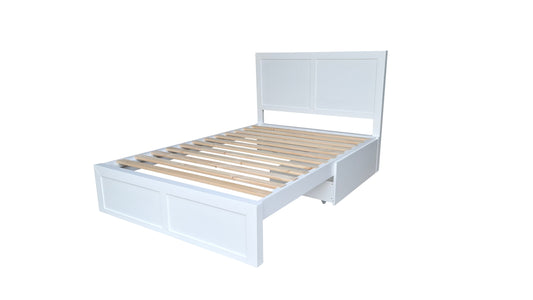 Taranaki Classic Headboard Solid Pine Bed Frame - King - White (One underbed drawer included)