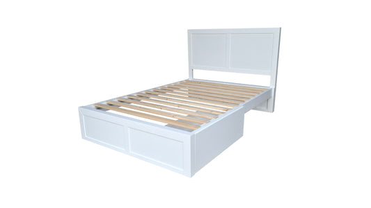 Taranaki Classic Headboard Solid Pine Bed Frame - King - White (One underbed drawer included)