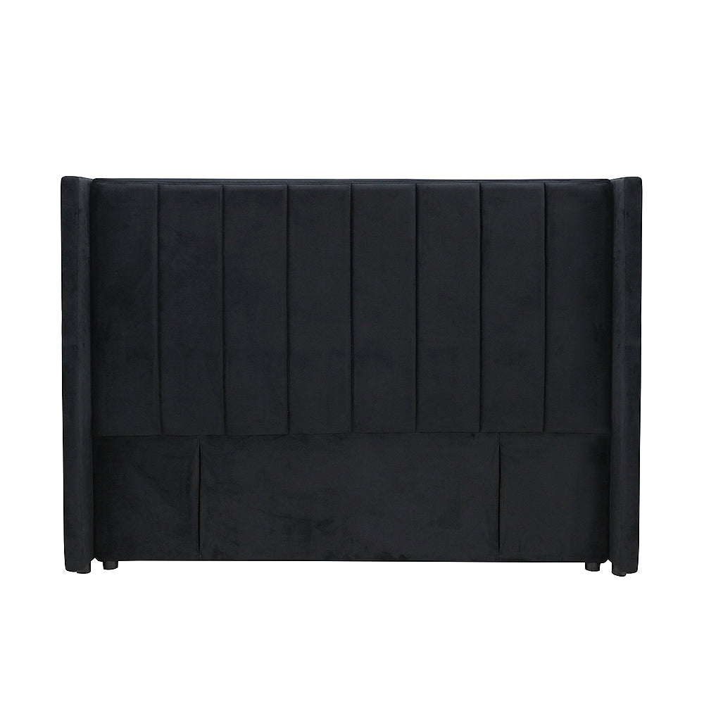 Modern Fullboard Headboard with Wings  - King - Velvet Black