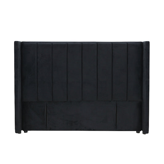 Modern Fullboard Headboard with Wings  - Double - Velvet Black