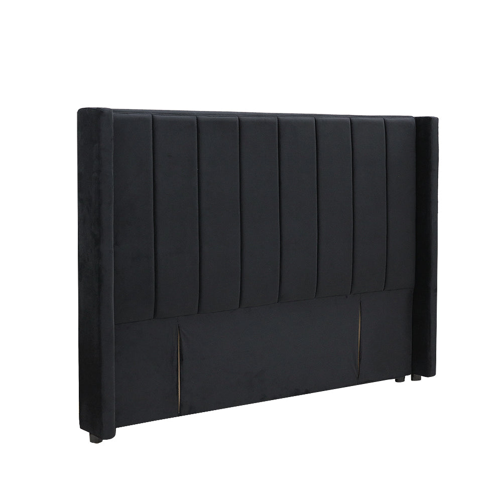 Modern Fullboard Headboard with Wings  - King - Velvet Black