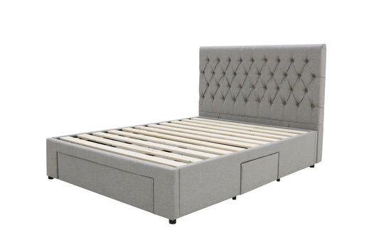 Deluxe Buttoned Upholstered Storage Bed Frame - Super King - Grey
