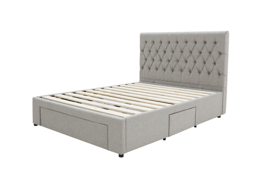 Deluxe Buttoned Upholstered Storage Bed Frame - Super King - Grey