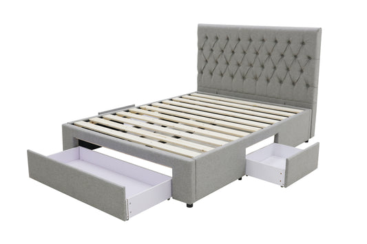 Deluxe Buttoned Upholstered Storage Bed Frame - Super King - Grey