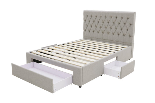 Deluxe Buttoned Upholstered Storage Bed Frame - Super King - Grey