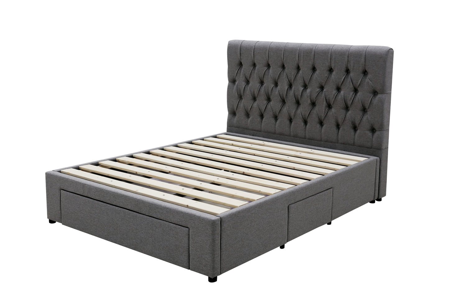 Deluxe Buttoned Upholstered Storage Bed Frame - Queen - Charcoal