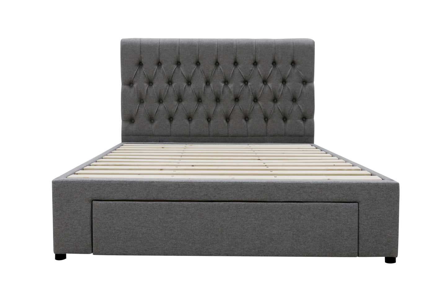 Deluxe Buttoned Upholstered Storage Bed Frame - Queen - Charcoal