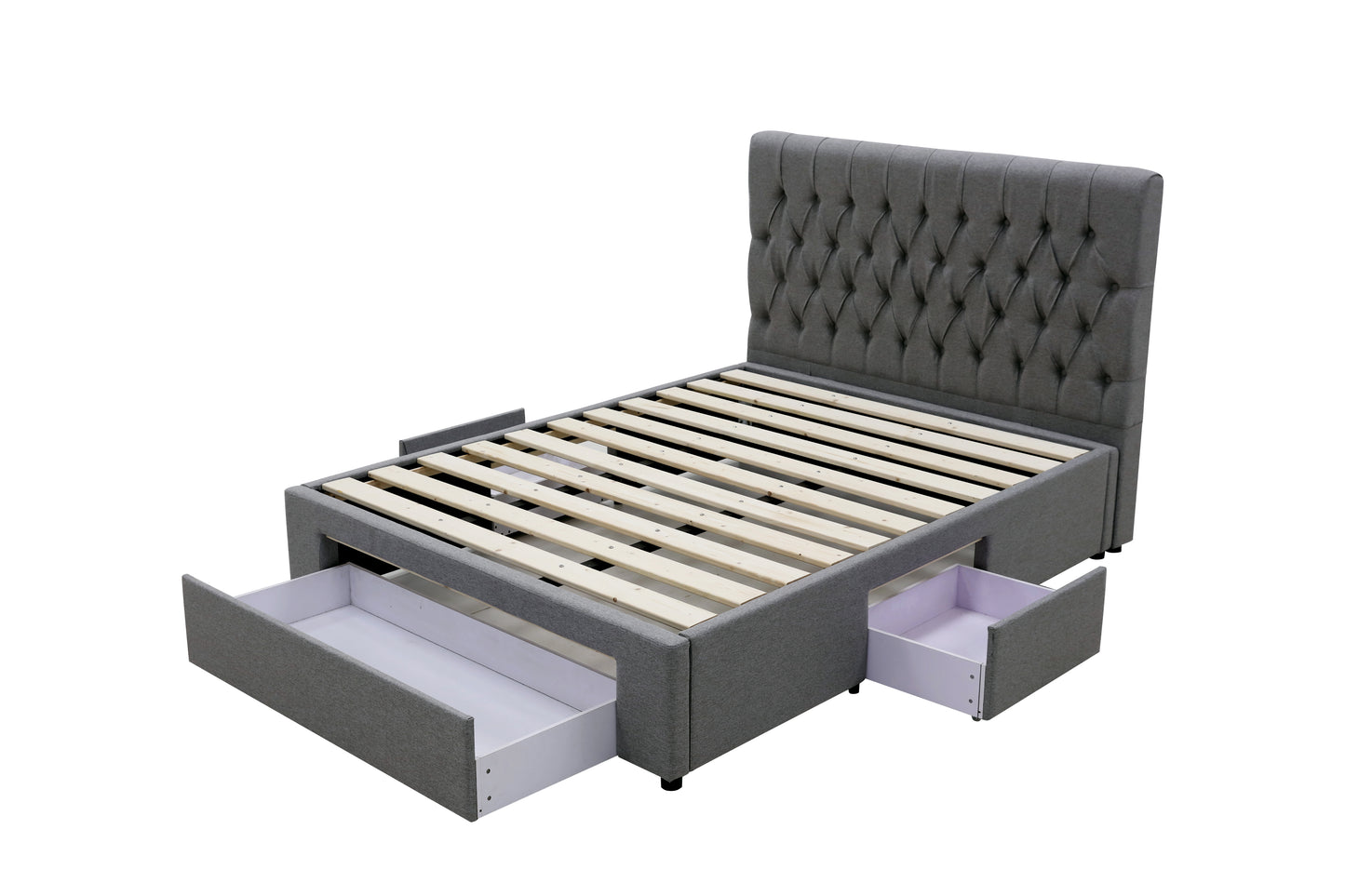 Deluxe Buttoned Upholstered Storage Bed Frame - Queen - Charcoal