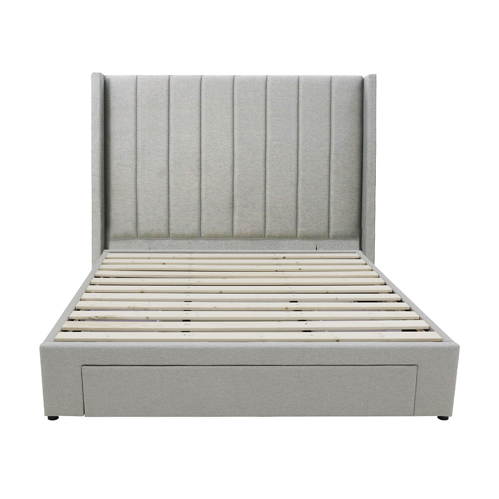 Modern Headboard with Wings Upholstered Storage Bed Frame - Queen - Grey