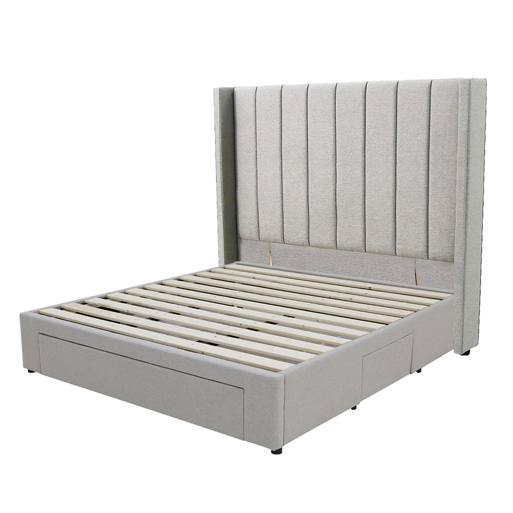 Modern Headboard with Wings Upholstered Storage Bed Frame - Queen - Grey