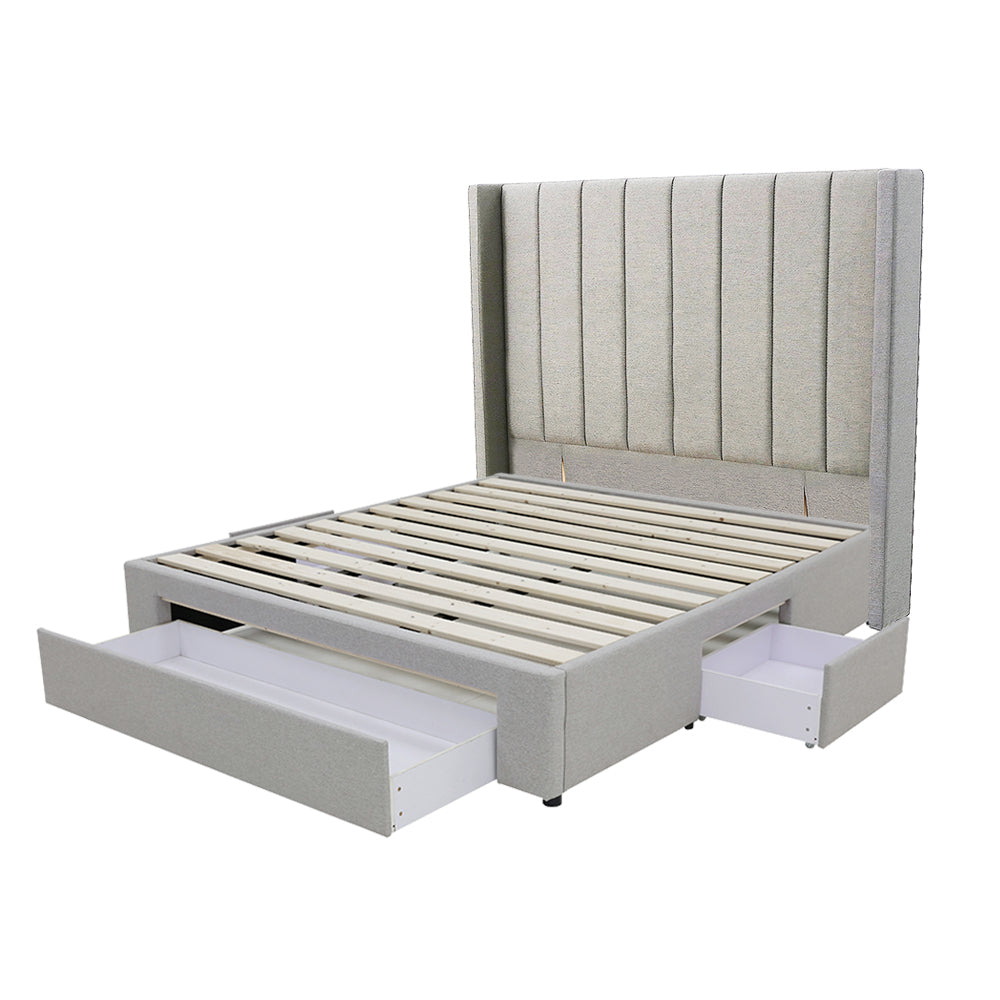 King Euro Top 5 Zone Pocket Spring Mattress & Modern Winged Channel-Tufted 3-Drawer Storage Bed Frame Combo