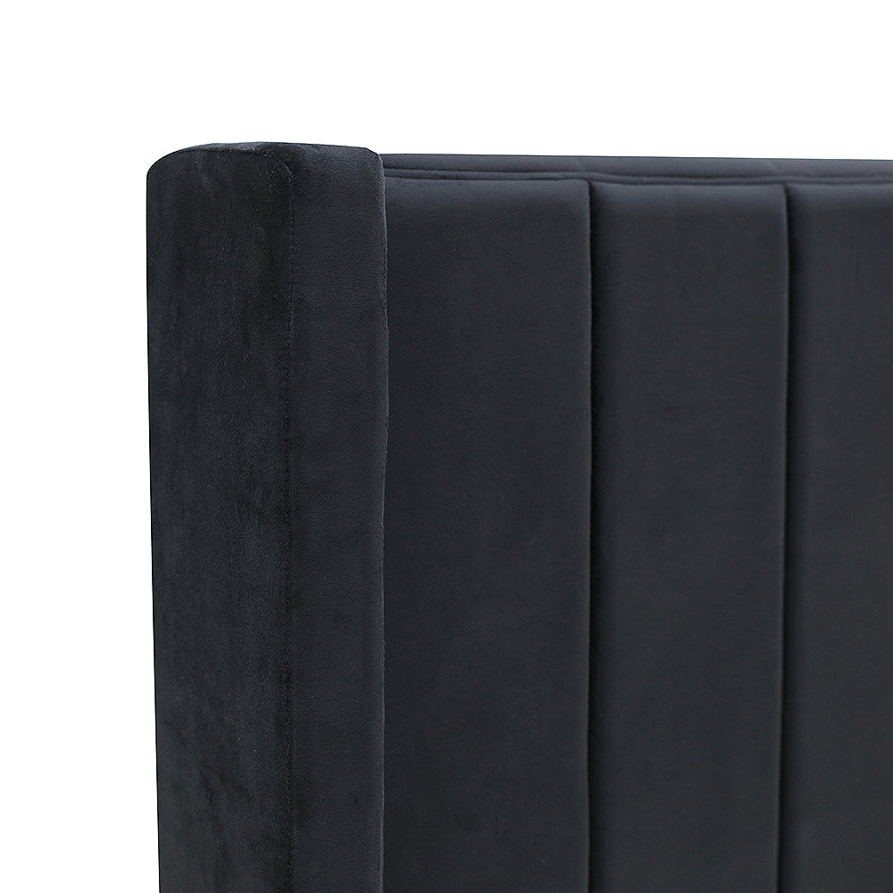 Modern Fullboard Headboard with Wings  - King - Velvet Black