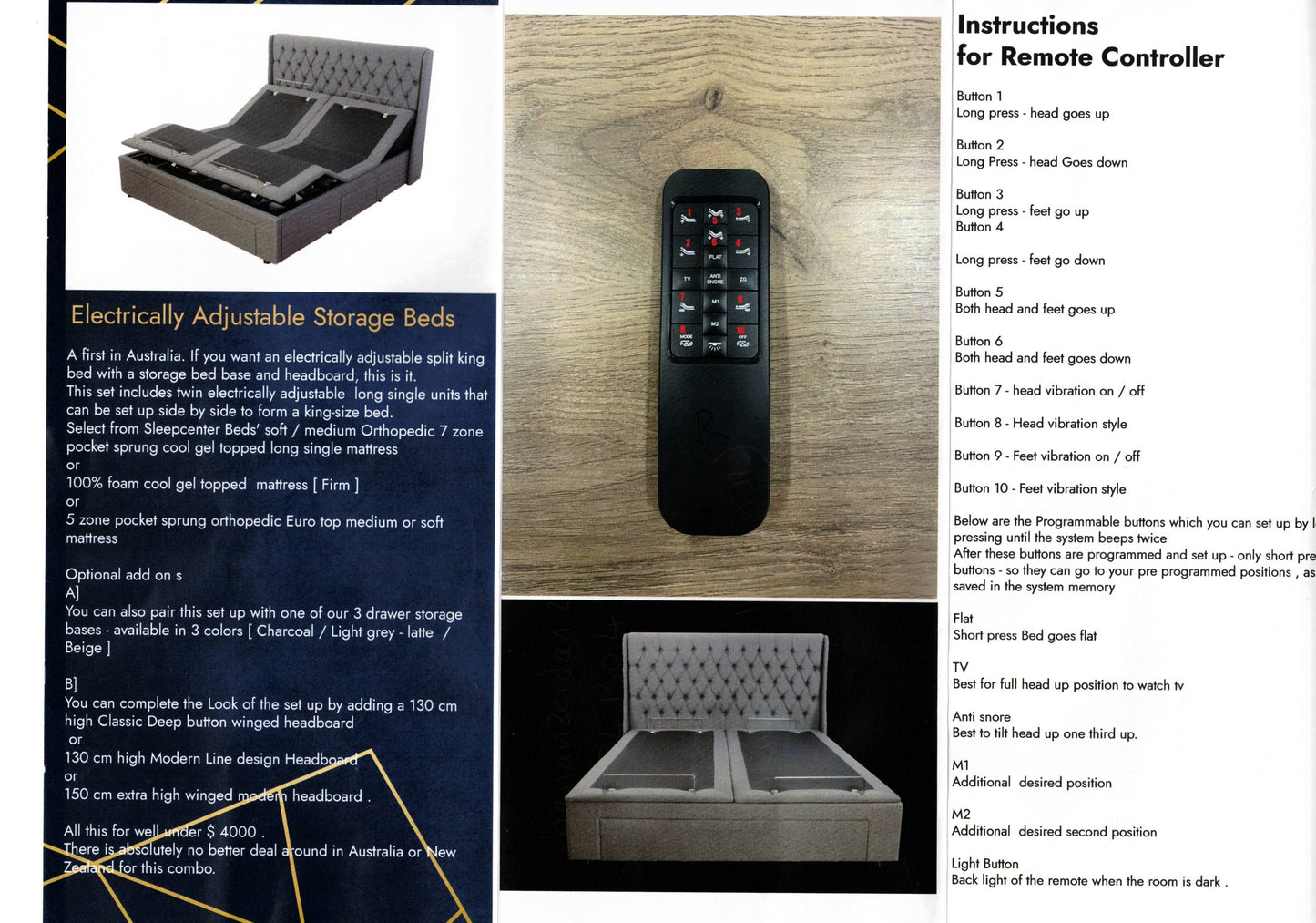 Electrical Adjustable Bed Base - Super King - Charcoal