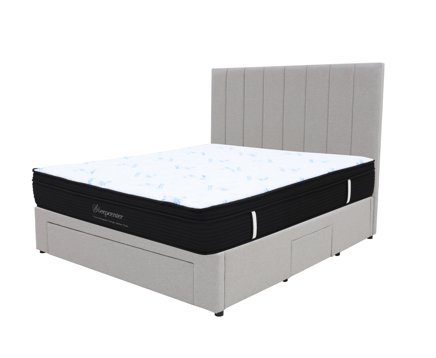 King Euro Top 5 Zone Pocket Spring Mattress & Modern Channel-Tufted 3-Drawer Storage Bed Frame Combo