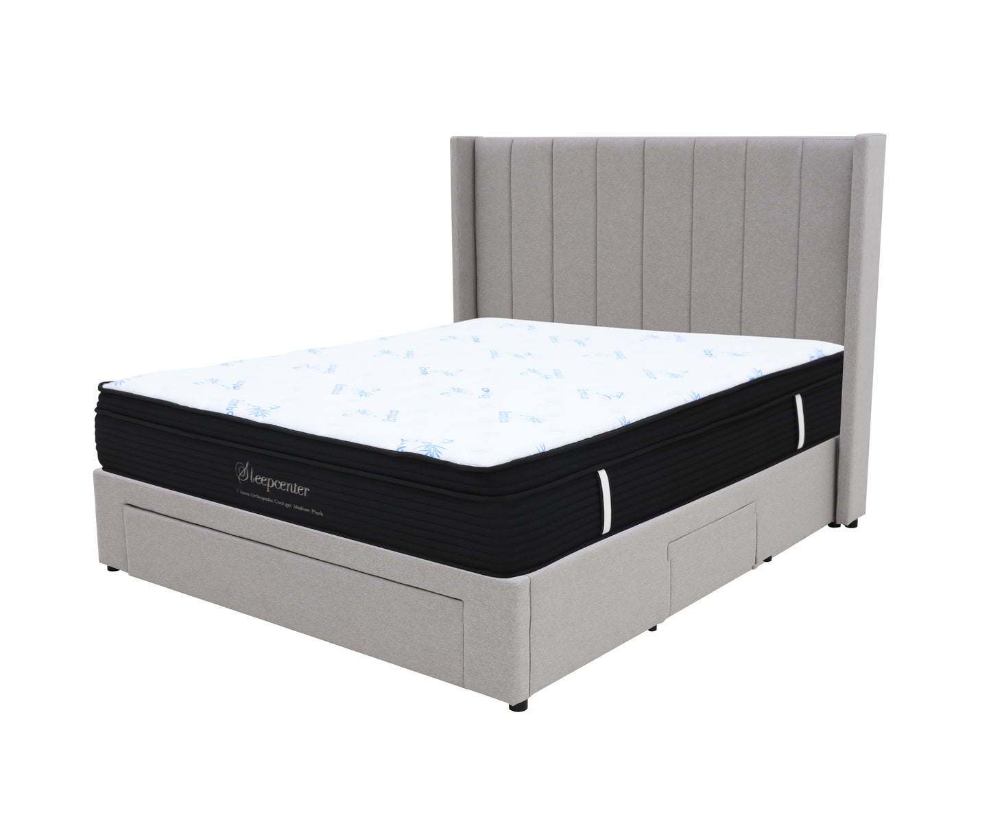 King Euro Top 5 Zone Pocket Spring Mattress & Modern Winged Channel-Tufted 3-Drawer Storage Bed Frame Combo
