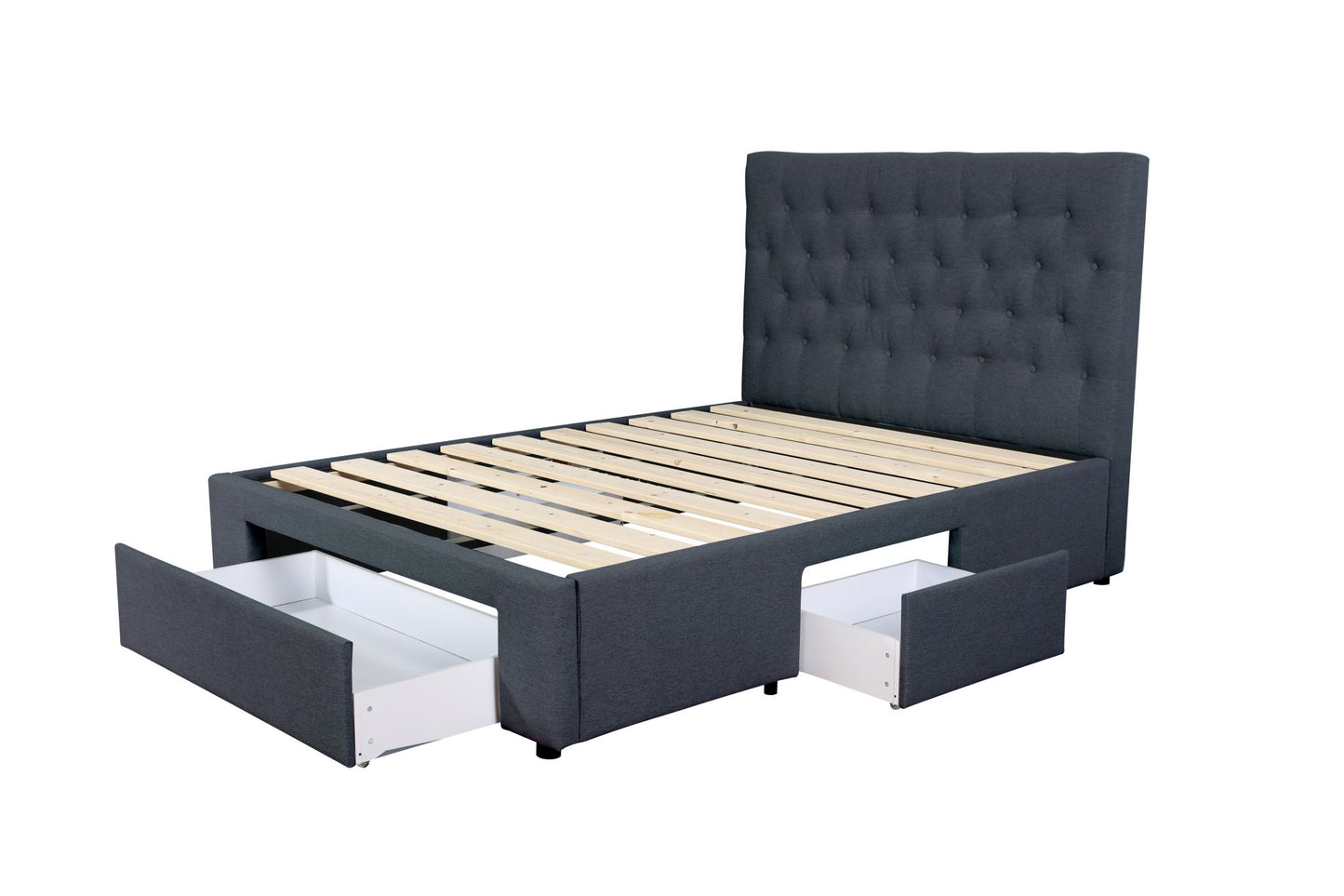 Button Headboard with 3 Drawers Bed Frame - Queen - Charcoal