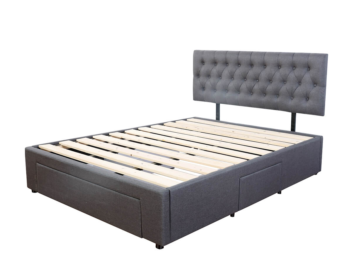 Adjustable Button Headboard with 3 Drawers Bed Frame - Queen - Charcoal