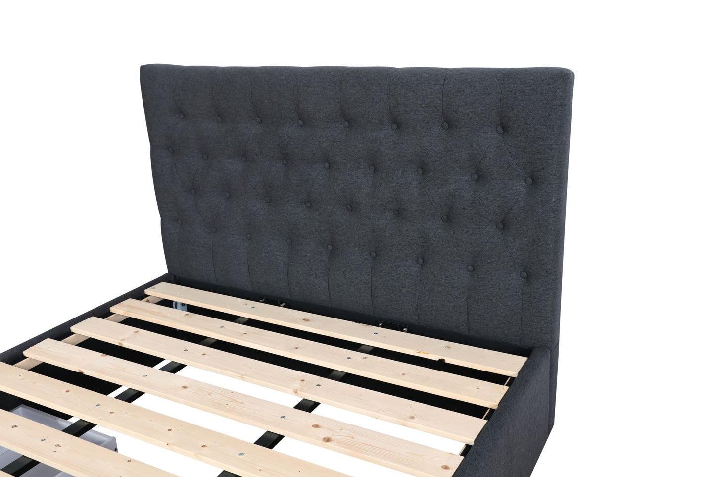 Button Headboard with 3 Drawers Bed Frame - King - Charcoal