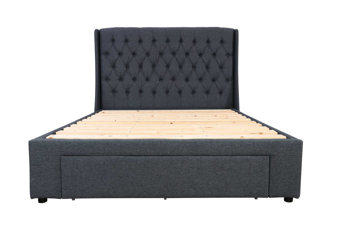 Neo With Wing Fabric Upholstered Storage Bed Frame - King - Charcoal